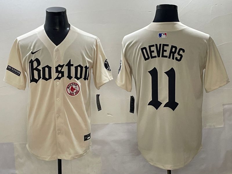 Men 2025 Boston Red Sox #11 Devers Cream Five generations Joint Name Nike MLB Jersey style 17